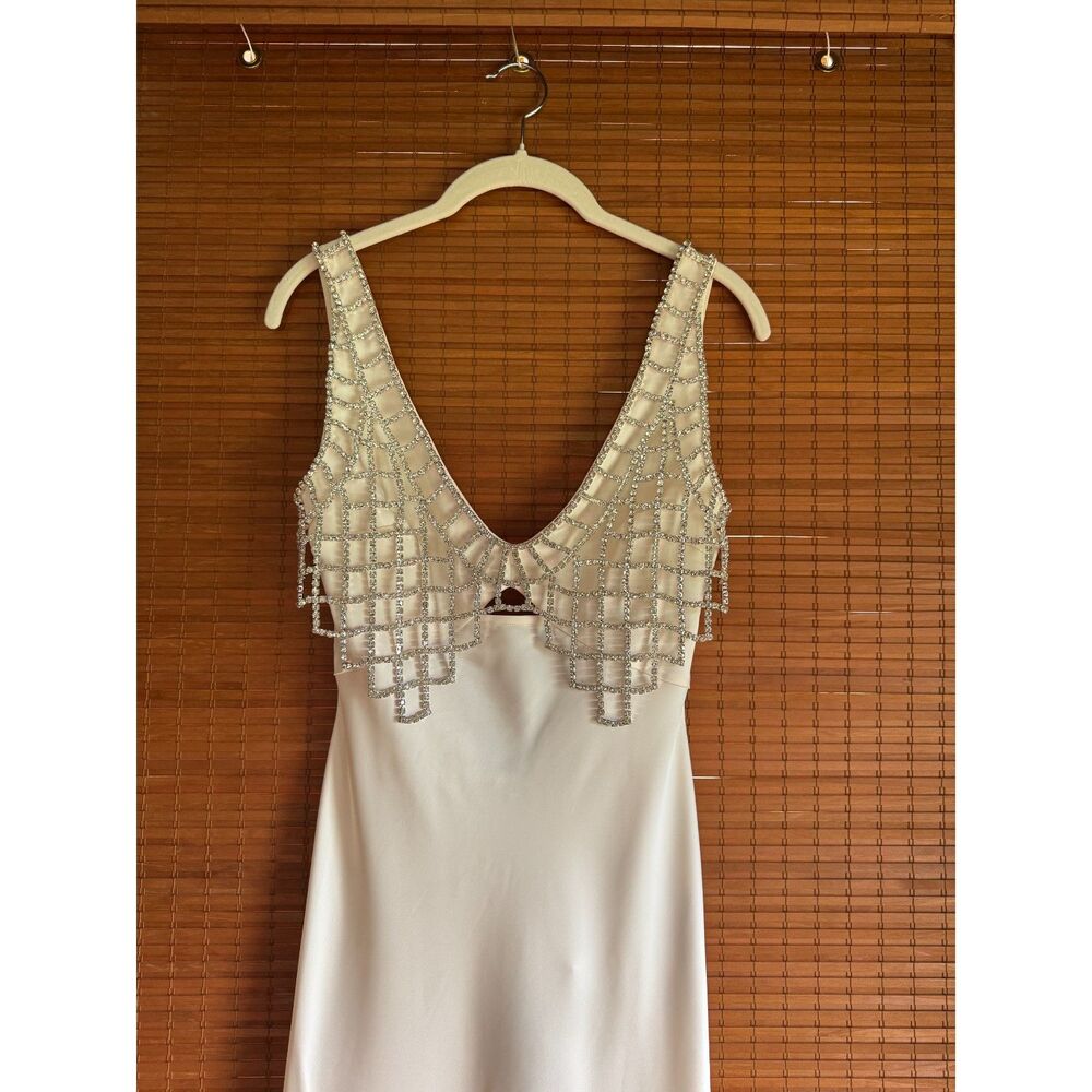 Self-Portrait Diamanté Bralette Maxi Dress in Cream Ivory Satin Rhinestone US 2 - Picture 8 of 10